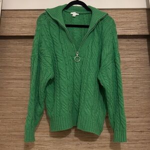 Topshop Green Cable Knit Turtleneck Sweater